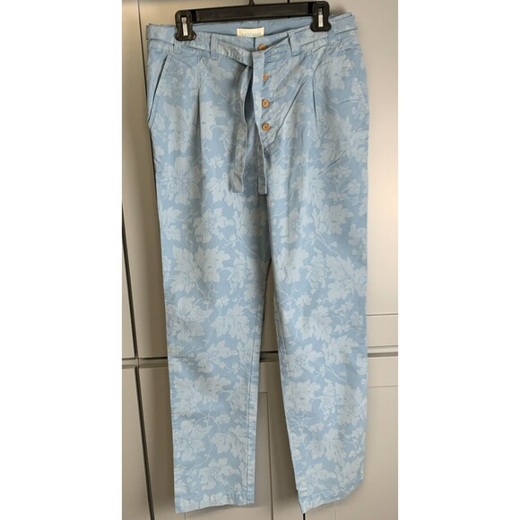 Sundance Womens Pants Sz 6 Blue Floral Straight Trousers Beach Hawaiian Boho - Picture 1 of 10